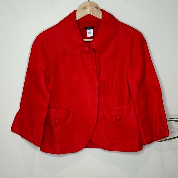 J.Crew | Red Linen Tulip Blazer Jacket; Size 0 - Picture 1 of 13